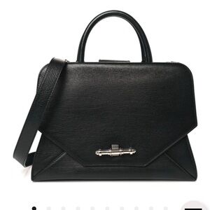 Vintage Givenchy Obsedia Medium Flap Black Pebbled Calfskin Satchel Hand Bag